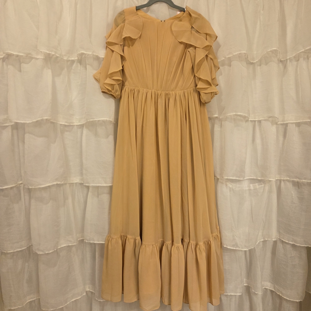 JJs House Ruffled Midi Dress in Gold